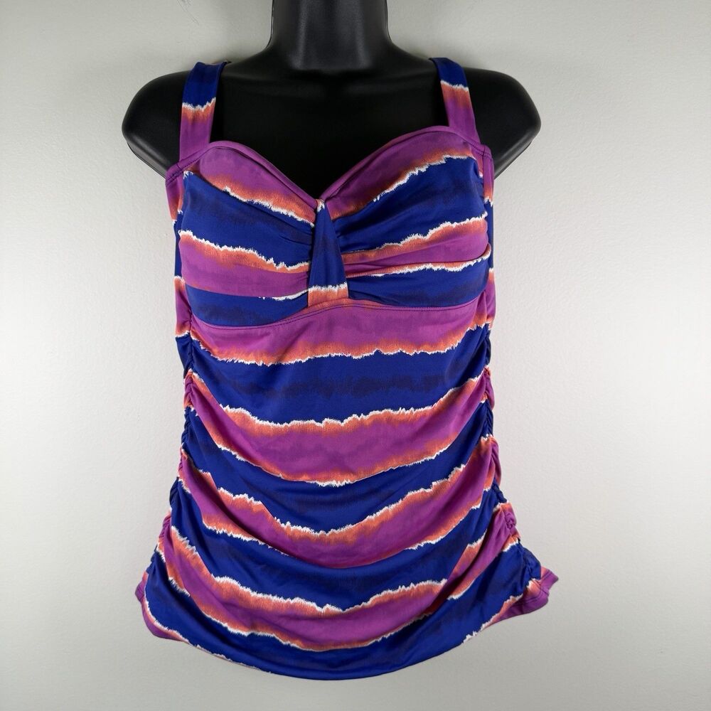 Tommy Bahama Paint Striped Halter Ruched Swimsuit Sz XL